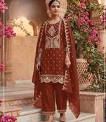 Orange vichitra silk suit with embroidery & Sequin work