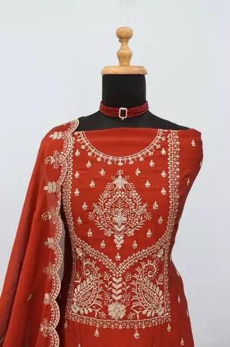 Orange vichitra silk suit with embroidered Sequin 