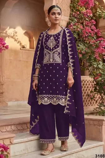 Purple vichitra silk suit with embroidery & Sequin work