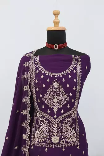 Purple vichitra silk suit with embroidered Sequin 