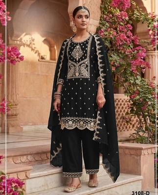Black vichitra silk suit with embroidered Sequin  1