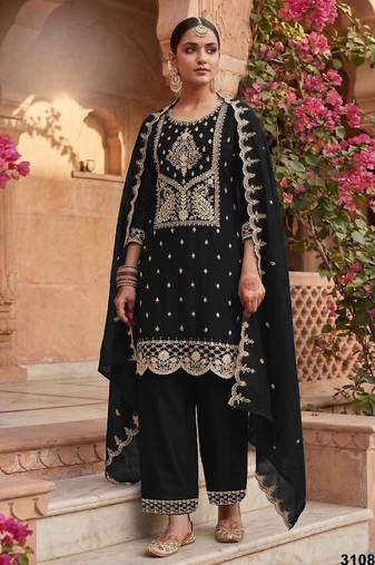 Black vichitra silk suit with embroidery & Sequin work