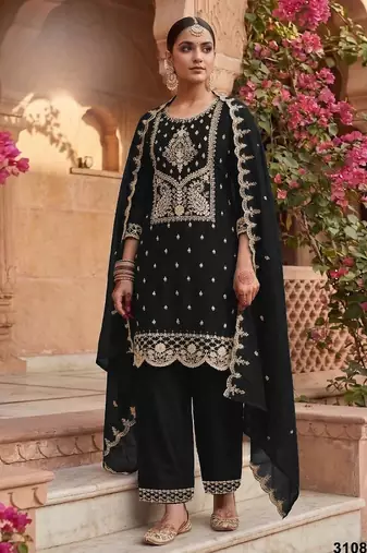 Black vichitra silk suit with embroidery & Sequin work
