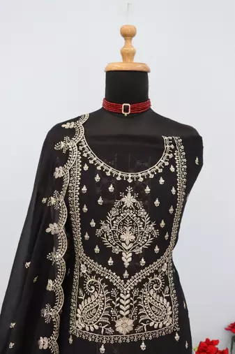 Black vichitra silk suit with embroidered Sequin 