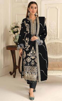 Black rangoli silk suit with embroidered sequin  1