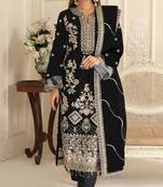 Black rangoli silk semi stitched suit with embroidery & sequence work