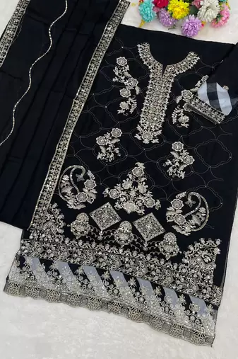Black rangoli silk suit with embroidered sequin 