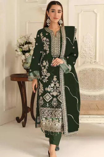 D green rangoli silk suit with embroidery & Sequin work