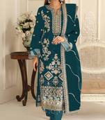Teal blue rangoli silk suit with embroidery & Sequin work