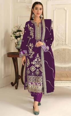Purple rangoli silk suit with embroidered Sequin  1
