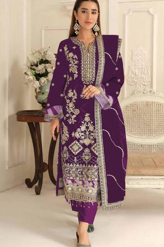 Purple rangoli silk suit with embroidery & Sequin work
