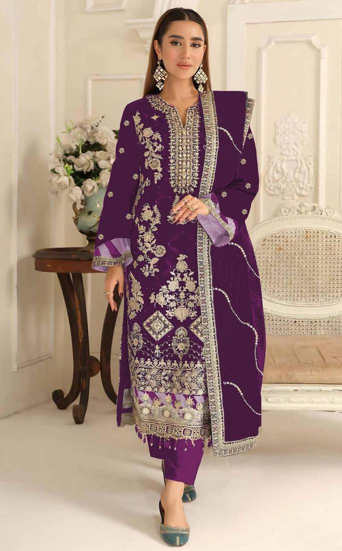Purple rangoli silk suit with embroidery & Sequin work
