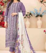Purple cambric cotton semi stitched suit with embroidery & khatli work