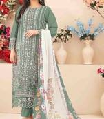 Sea green cambric cotton suit with embroidery & khatli work