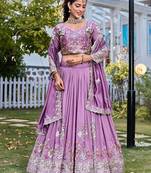 Lavender Color Embroidery Sequence Work with thred work Silk Lahenga Choli Set