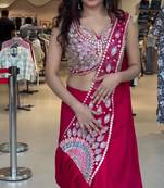 Rani Pink Color Embroidery,Thread & Beads Work Faux Georgette Ready To Wear Saree