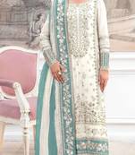White silk semi stitched suit with embroidery & khatli work