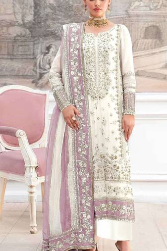 White silk suit with embroidery & khatli work