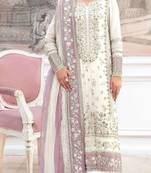 White silk suit with embroidery & khatli work
