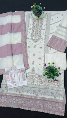 White silk suit with embroidered khatli  2