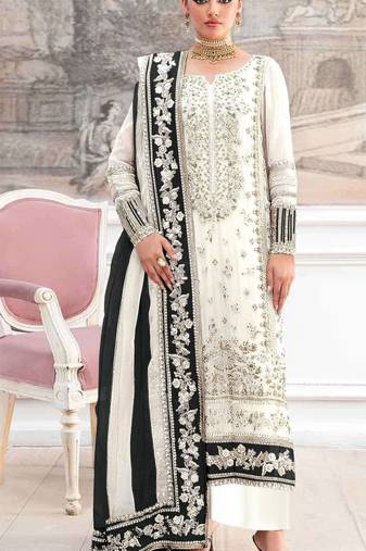 White silk suit with embroidery & khatli work