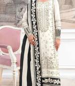 White silk suit with embroidery & khatli work