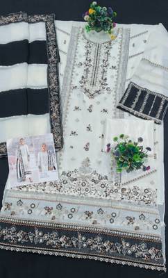 White silk suit with embroidered khatli  2