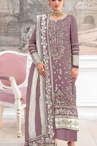 Brown silk suit with embroidery & khatli work