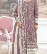 Brown silk suit with embroidery & khatli work