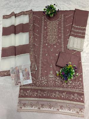Brown silk suit with embroidered khatli  2