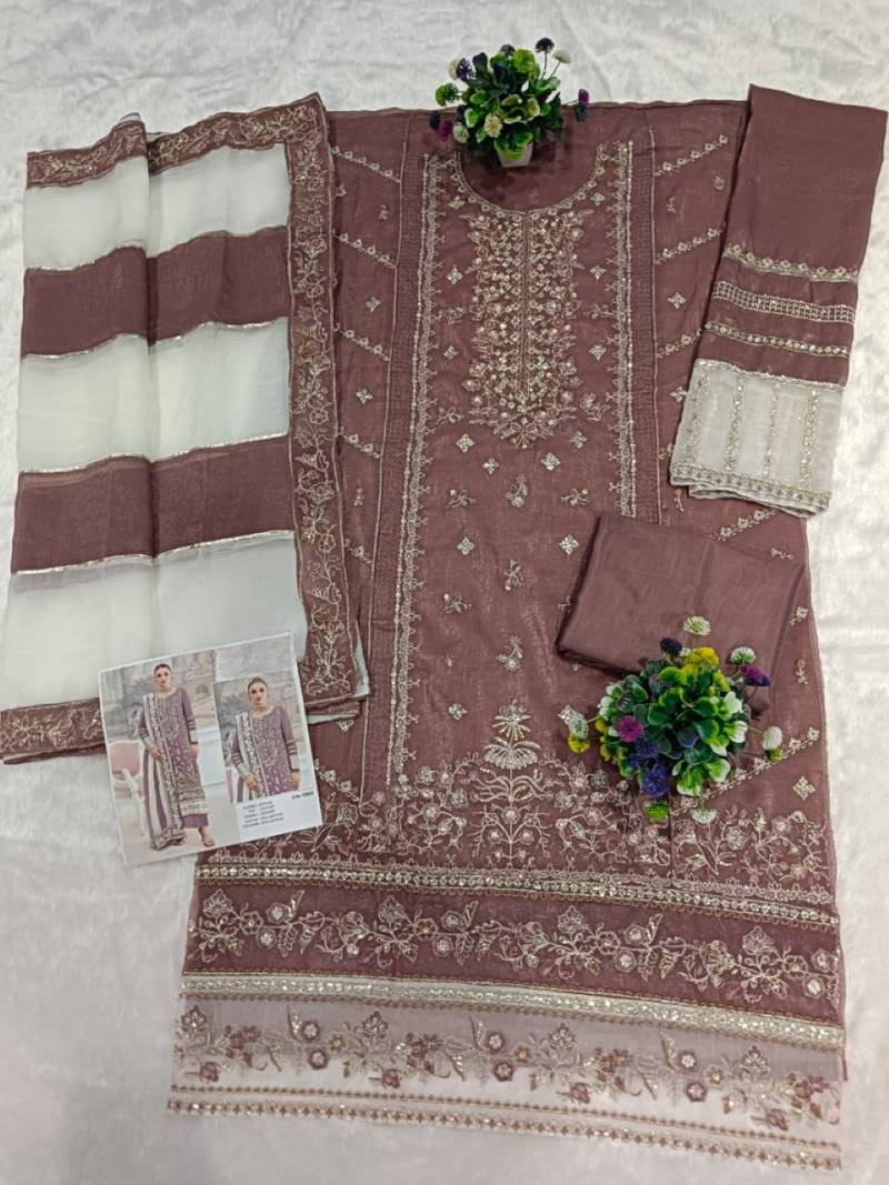 Brown silk suit with embroidery & khatli work