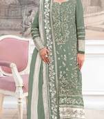 Green silk suit with embroidery & khatli work