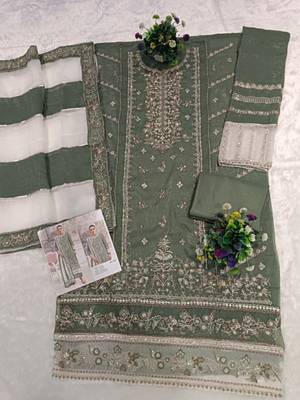 Green silk suit with embroidered khatli  2