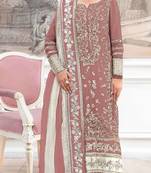 Peach silk suit with embroidery & khatli work