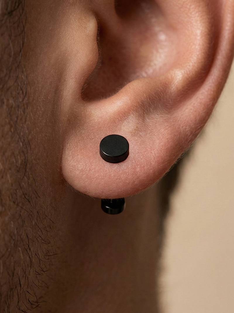  men's black rhodium plated studs earrings