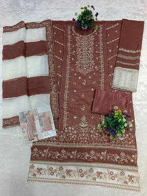 Peach silk suit with embroidered khatli  2