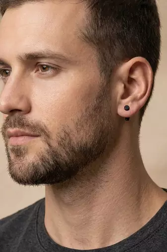  men's black rhodium plated studs earrings