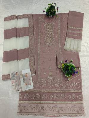 Lavender silk suit with embroidered khatli  2