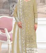 Mustard silk suit with embroidery & khatli work