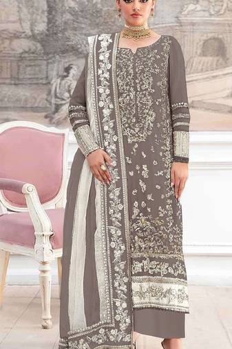 Bronze silk suit with embroidery & khatli work