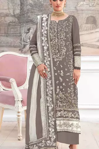 Bronze silk suit with embroidery & khatli work