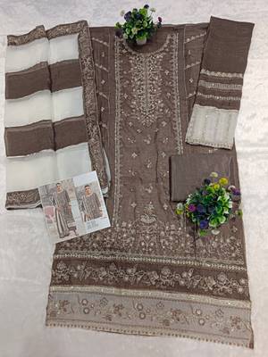 Bronze silk suit with embroidered khatli  2