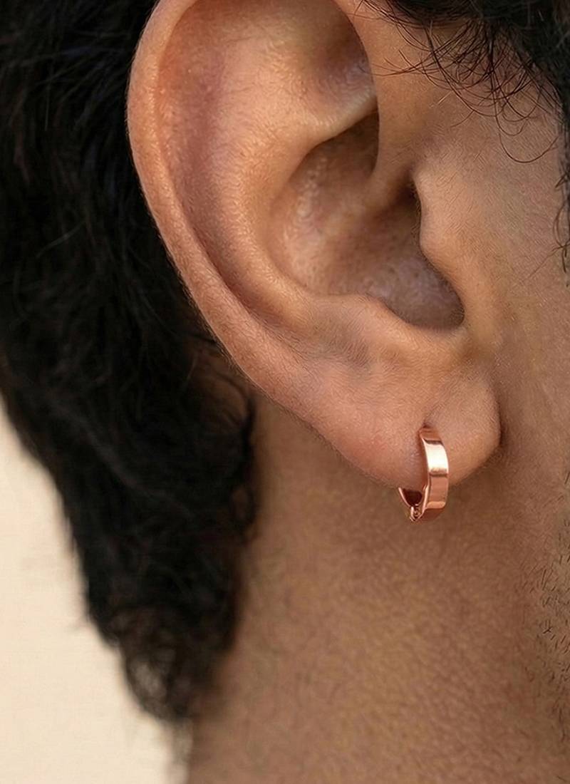  men's rose gold  plated hoop earrings