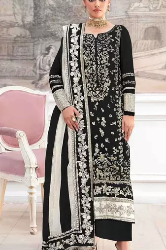 Black silk suit with embroidery & khatli work
