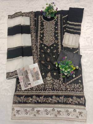 Black silk suit with embroidered khatli  2