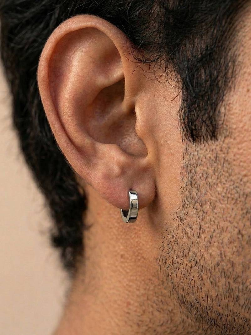  men's silver plated hoop earrings