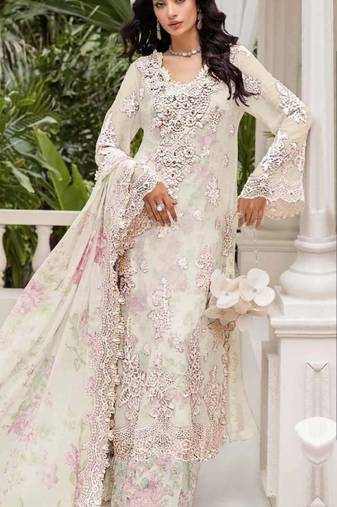 Off white chiffon semi stitched suit with embroidery & sequence work