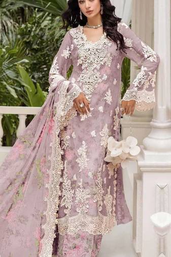 Lavender chiffon semi stitched suit with embroidery & sequence work