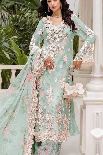 Sky blue chiffon semi stitched suit with embroidery & sequence work