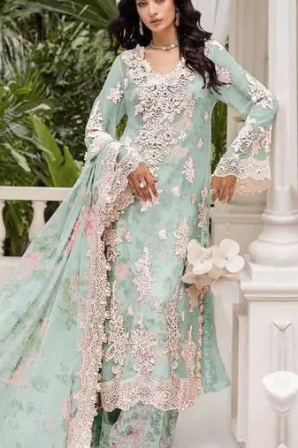 Sky blue chiffon semi stitched suit with embroidery & sequence work